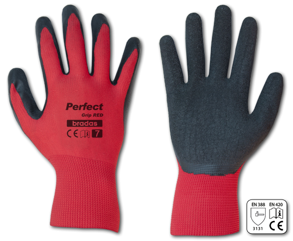 Перчатки Perfect Grip трикотажные с латексным покр., красные, размер 10
